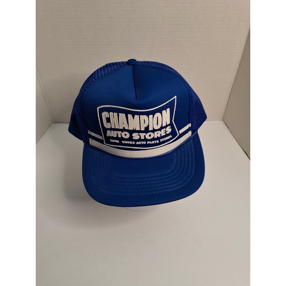 Vintage Champion Auto Stores Trucker Hat Blue Snapback Mesh Cap Ozark Imports
